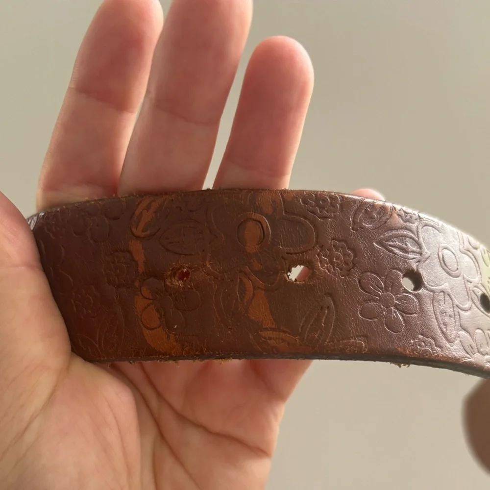 Fossil Tooled Embossed Genuine Leather Belt Flower Pattern Large